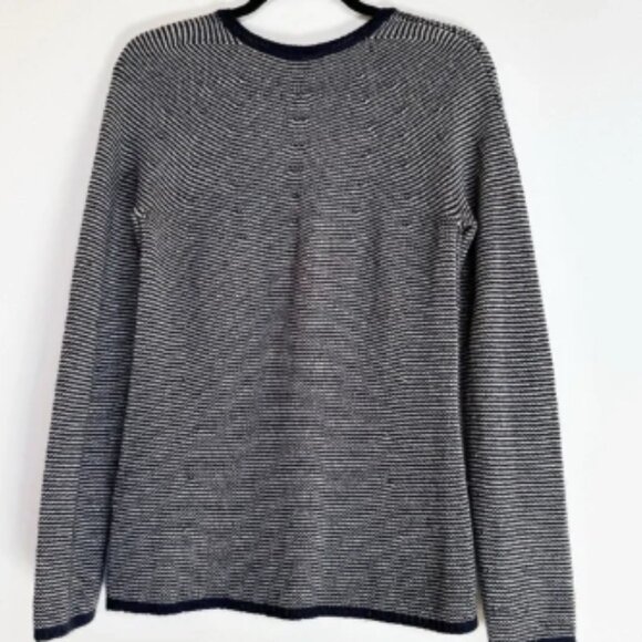 Loro Piana Navy Striped 100% Cashmere V Neck Sweater - Picture 2 of 6